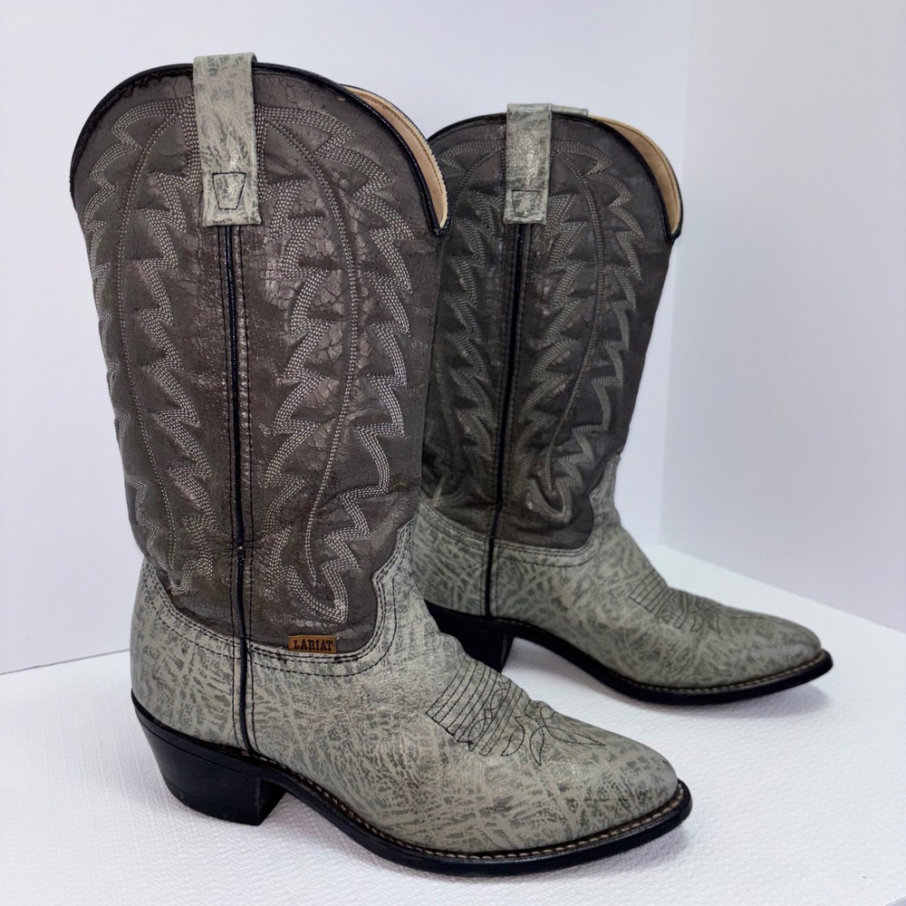 Women's Cowboy Western Boots‎ Gray Patterned Leather Size 6 B